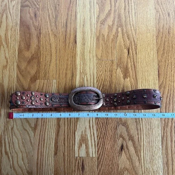 VTG‎ Leatherock USA Brown Leather Studded Rhinestone Belt  display picture 3